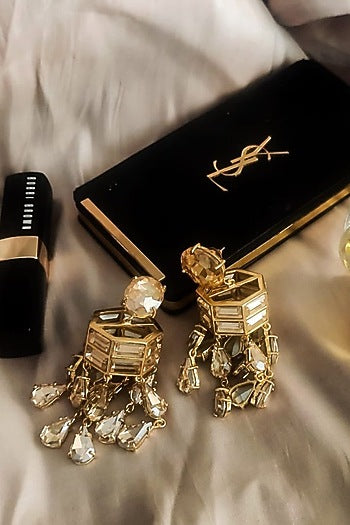 Gold Finish Crystal Dangler Earrings