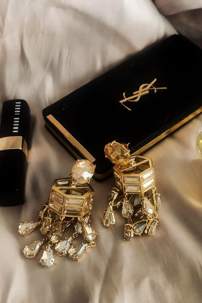 Gold Finish Crystal Dangler Earrings