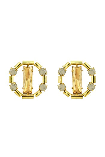 Gold Finish Swarovski Crystals Stud Earrings