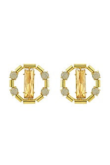 Gold Finish Swarovski Crystals Stud Earrings