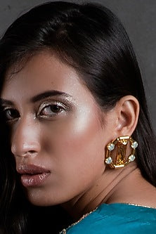 Gold Finish Swarovski Crystals Stud Earrings
