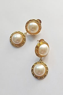 Gold Finish Swarovski Pearls Dangler Earrings