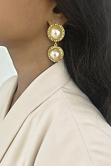 Gold Finish Swarovski Pearls Dangler Earrings