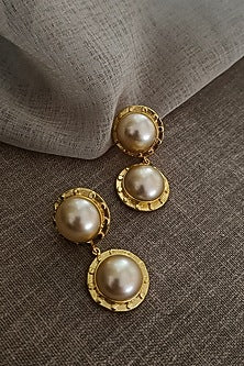 Gold Finish Swarovski Pearls Dangler Earrings