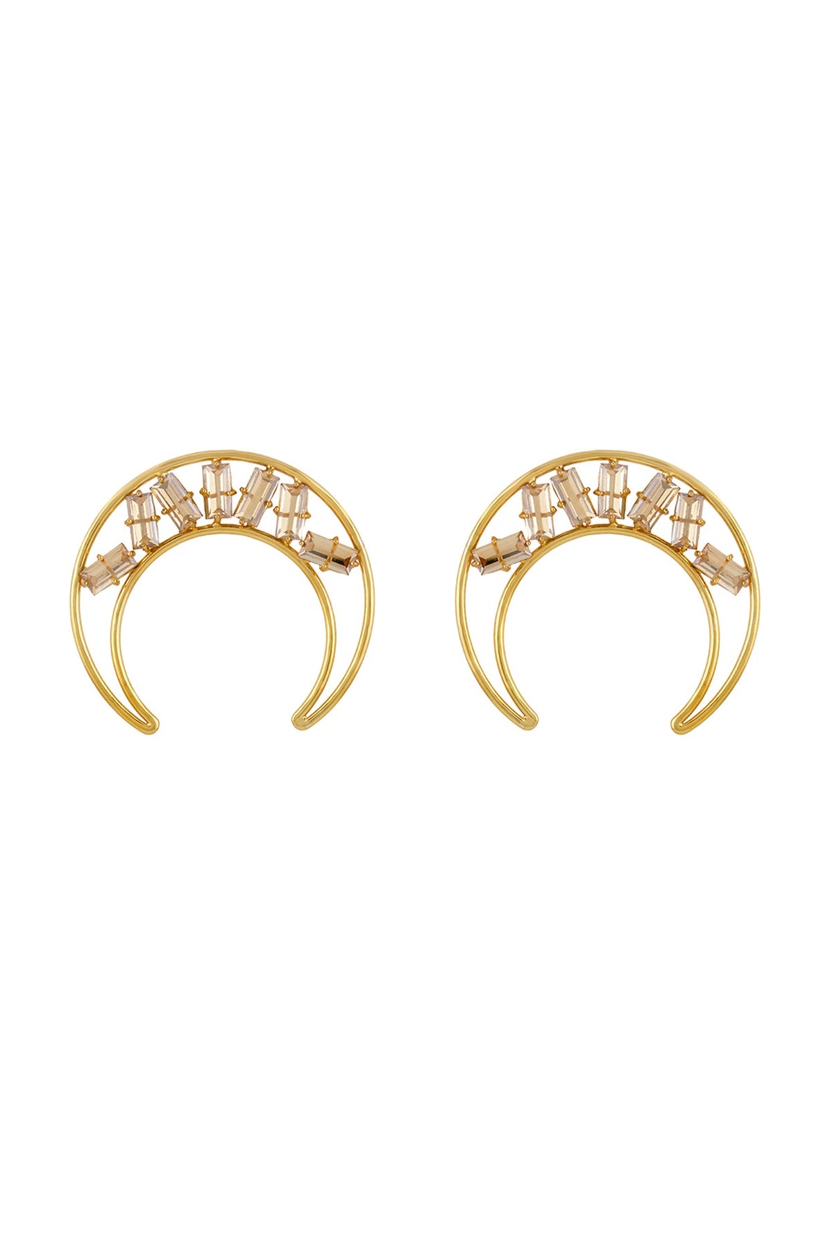 Gold Finish Crystal Moon Stud Earrings