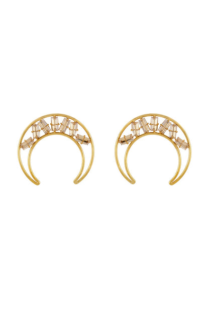 Gold Finish Crystal Moon Stud Earrings
