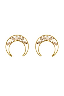 Gold Finish Crystal Moon Stud Earrings