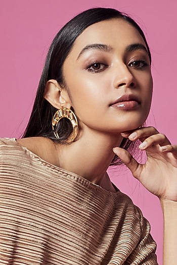 Gold Finish Crystal Moon Stud Earrings