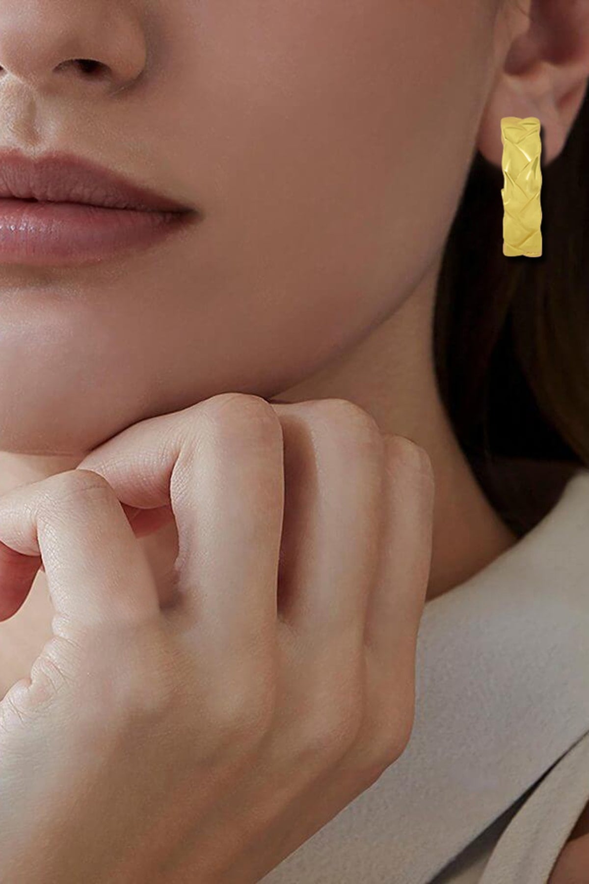 Gold Finish Textured Hoop Earrings