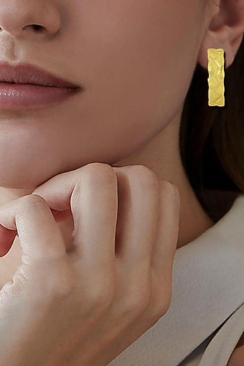 Gold Finish Textured Hoop Earrings