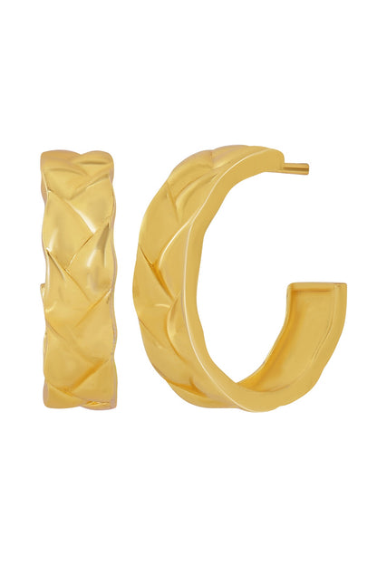 Gold Finish Textured Hoop Earrings