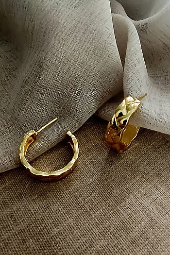 Gold Finish Textured Hoop Earrings