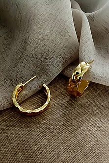 Gold Finish Textured Hoop Earrings