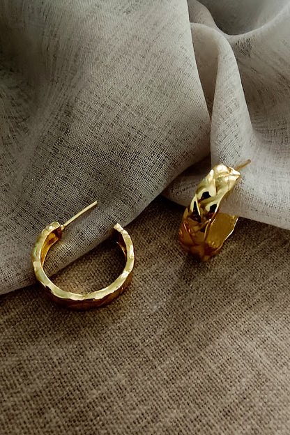 Gold Finish Textured Hoop Earrings