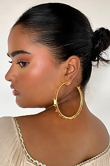 Gold Finish Hoop Earrings In Brass