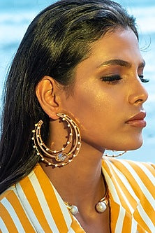 Gold Finish Swarovski Triple Hoop Earrings
