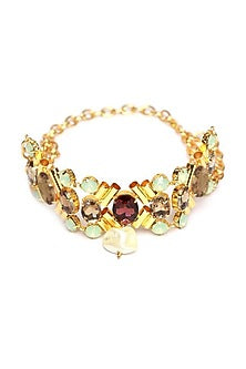 Gold Finish Opal Crystals Choker Necklace