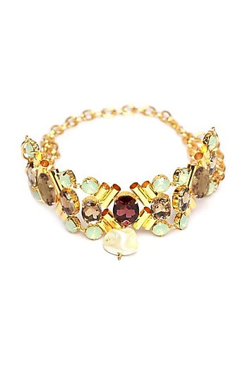 Gold Finish Opal Crystals Choker Necklace