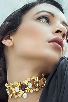 Gold Finish Opal Crystals Choker Necklace