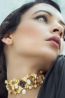 Gold Finish Opal Crystals Choker Necklace