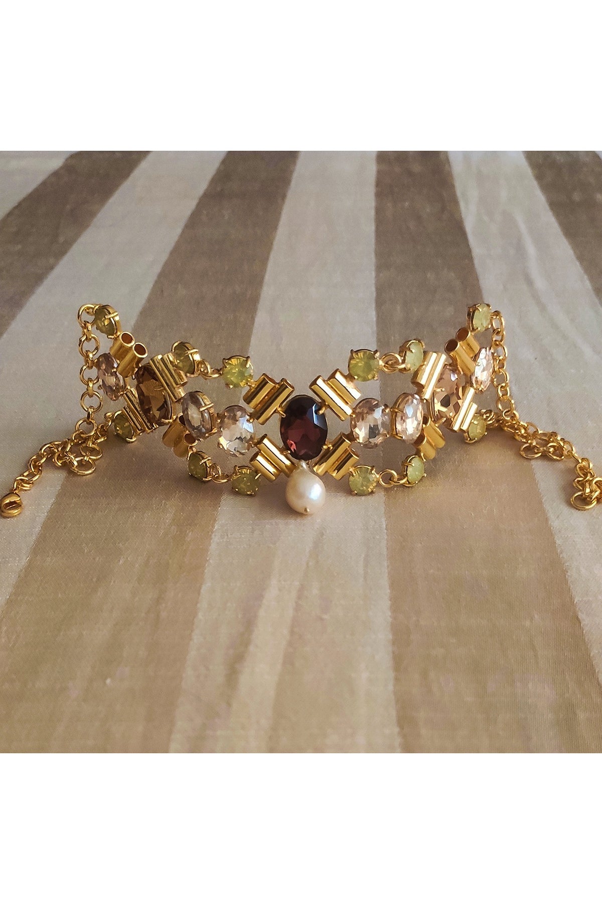 Gold Finish Opal Crystals Choker Necklace