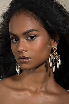 Gold Plated Swarovski Pearls Dangler Earrings