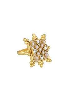 Gold Finish Mother Of Pearls Ring