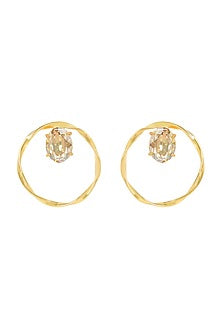 Gold Finish Swarovski Crystals Twisted Hoop Earrings