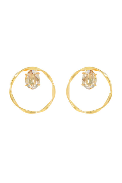 Gold Finish Swarovski Crystals Twisted Hoop Earrings