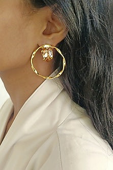 Gold Finish Swarovski Crystals Twisted Hoop Earrings