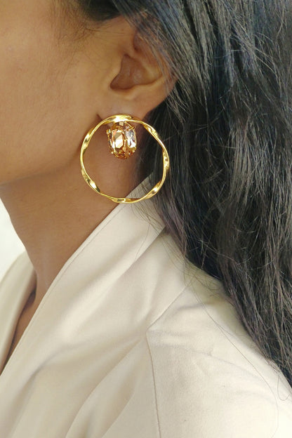 Gold Finish Swarovski Crystals Twisted Hoop Earrings