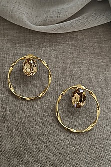 Gold Finish Swarovski Crystals Twisted Hoop Earrings