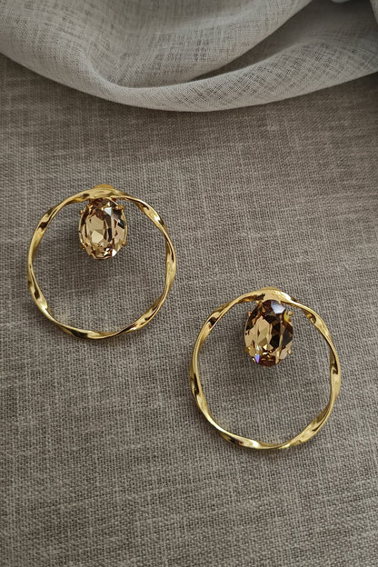 Gold Finish Swarovski Crystals Twisted Hoop Earrings