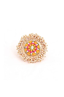 Gold Finish Thread Embroidered Ring