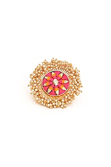 Gold Finish Zari Embroidered Ring