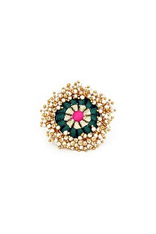 Gold Finish Pearls & Thread Embroidered Ring