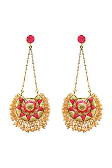 Gold Finish Pearl Hand Embroidered Earrings