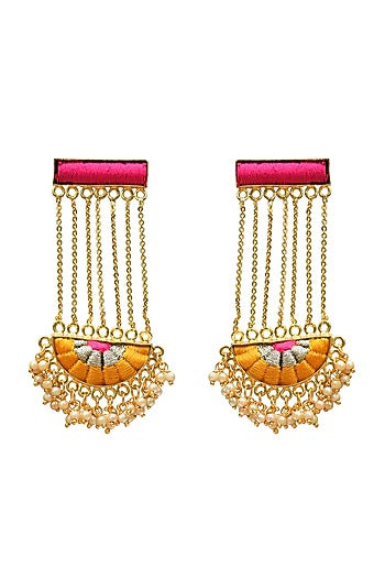 Gold Finish Hand Embroidered Dangler Earrings