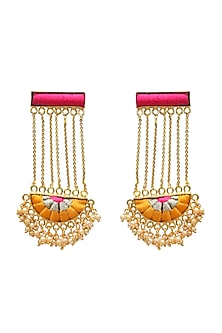Gold Finish Hand Embroidered Dangler Earrings