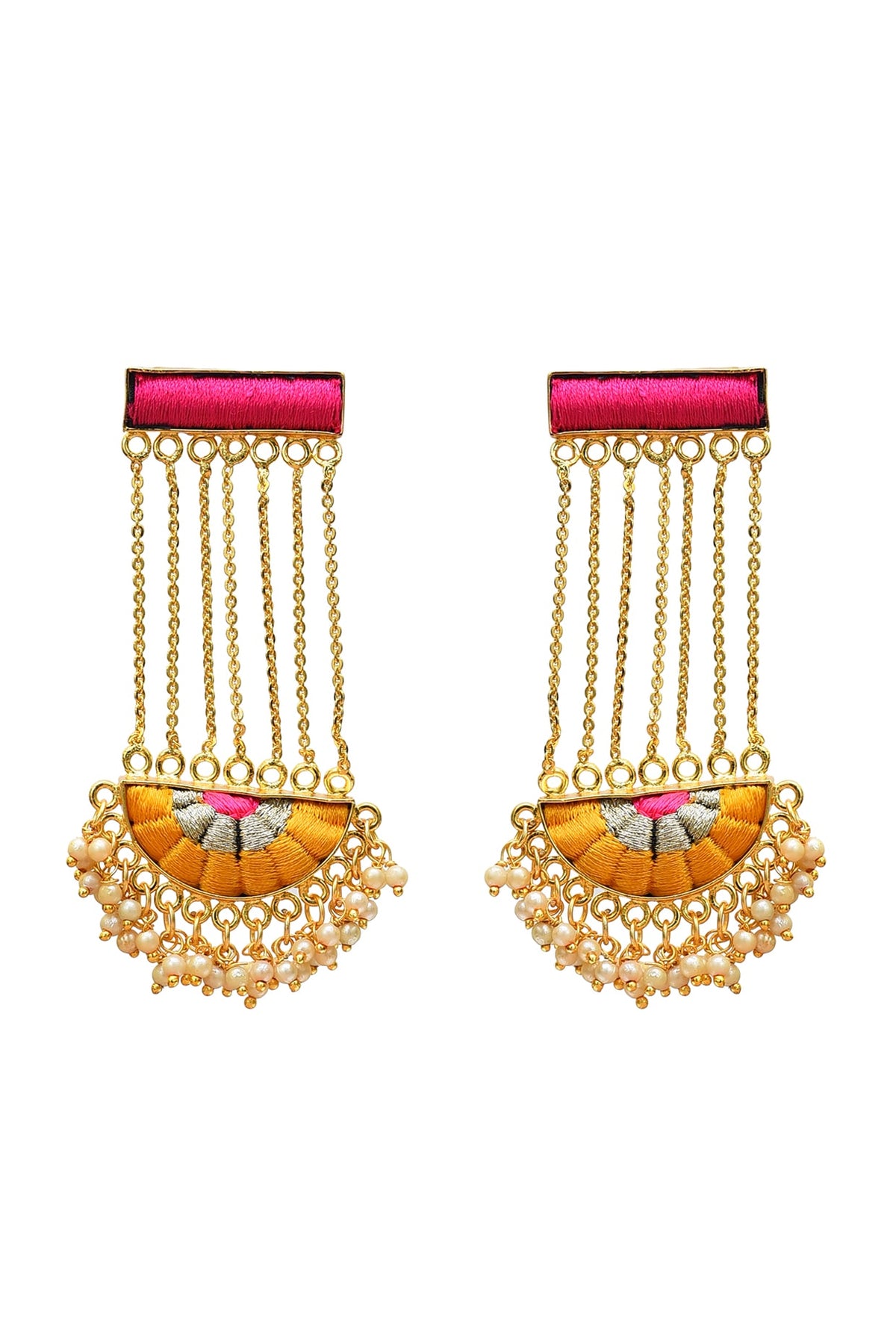 Gold Finish Hand Embroidered Dangler Earrings