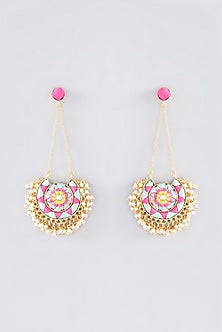 Matte Gold Finish Seafoam Thread Embroidered Chandbali Earrings