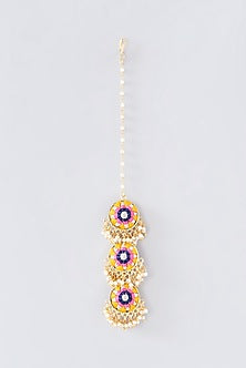 Matte Gold Finish Tulip Pink Thread Embroidered Layered Maang Tikka