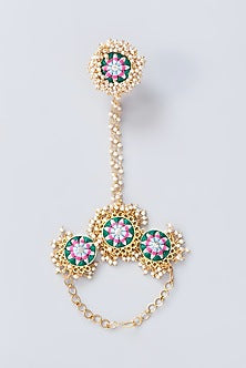 Matte Gold Finish Multi-Colored Thread Embroidered Geometric Hand Harness