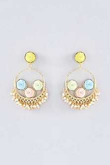 Matte Gold Finish Multi-Colored Thread Embroidered Chandbali Earrings