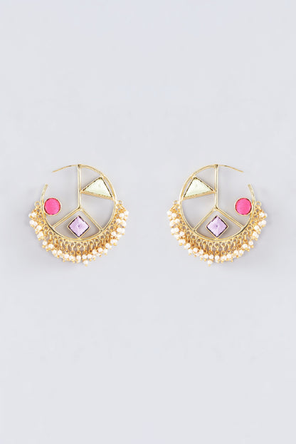 Matte Gold Finish Multi-Colored Thread Embroidered Hoop Earrings