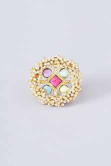 Matte Gold Finish Multi-Colored Thread Embroidered Ring