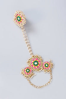 Matte Gold Finish Multi-Colored Thread Embroidered Hand Harness