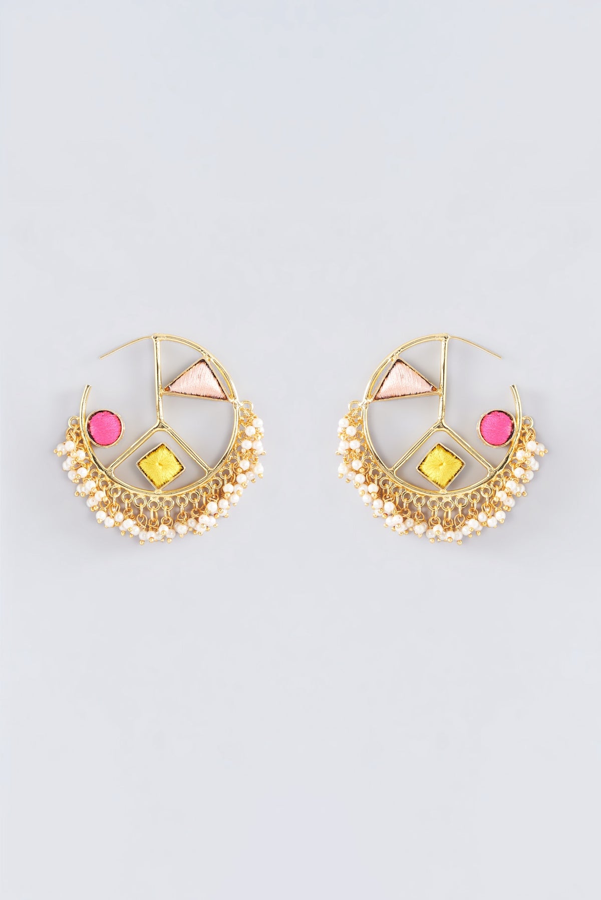 Matte Gold Finish Multi-Colored Thread Embroidered Hoop Earrings