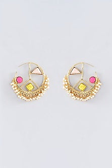 Matte Gold Finish Multi-Colored Thread Embroidered Hoop Earrings