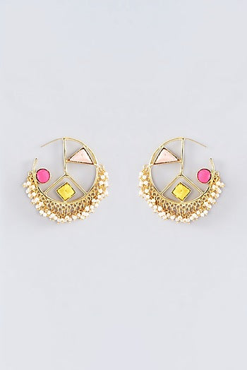 Matte Gold Finish Multi-Colored Thread Embroidered Hoop Earrings